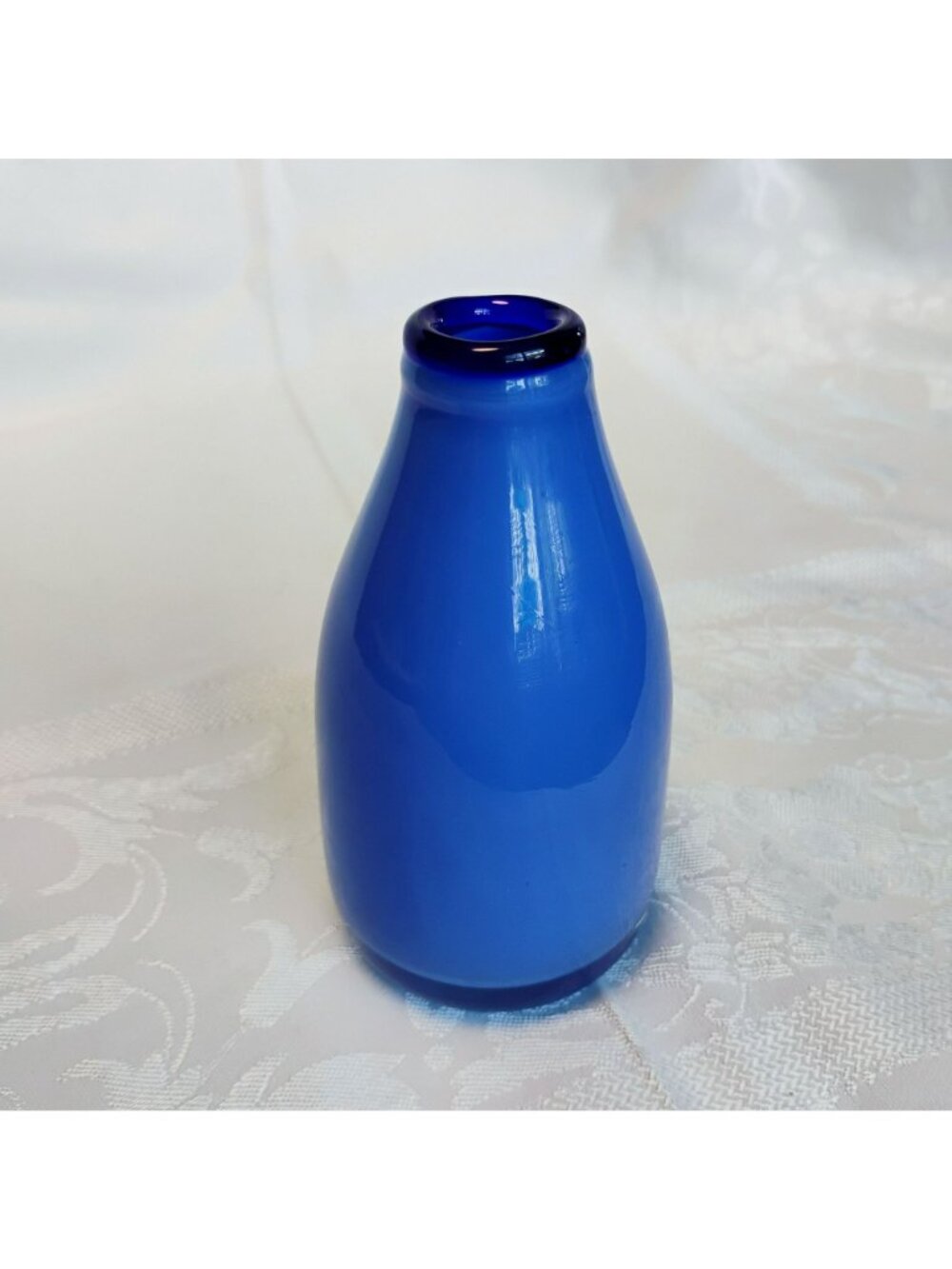 Cased Blue Glass Bud Vase With Glossy Finish 5" Modern Decorative Accent - Picture 3 of 7